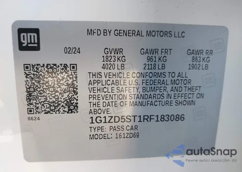 2024 Chevrolet Malibu Fwd 1Lt z USA, uszkodzony, nr VIN 1G1ZD5ST1RF183086